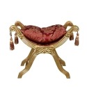 Baroque style bench with red floral fabric in gilded wood - 