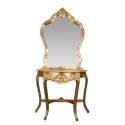 Barokní dřevěný Golden konzole s jeho zrcadlo - 