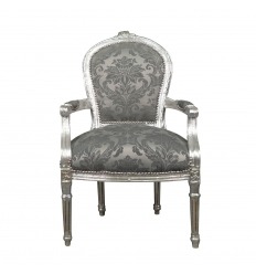 Кресло Людовика XVI серой ткани барокко
