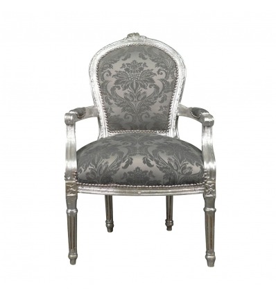 Кресло Людовика XVI серой ткани барокко - Стул барокко Людовика XVI