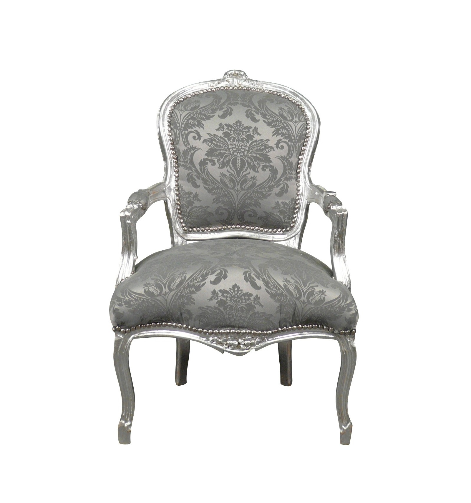 Louis XV armchair gray velvet fabric - Solid wood style seating