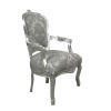 Louis XV armchair gray velvet fabric - Solid wood style seating -