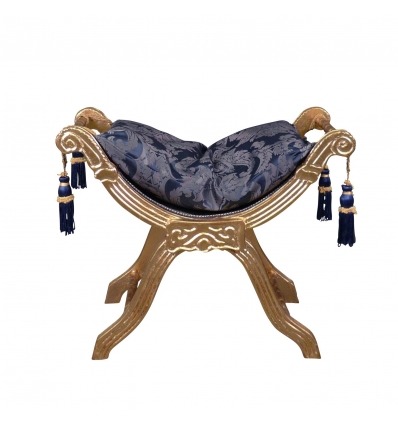 Baroque blue king banquette in solid wood - 