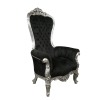 Cadeira barroca Trono em veludo preto e prata madeira - 