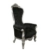 Baroque armchair Throne in black velvet and silver wood - 