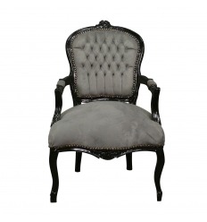Louis XV armchair gray velvet fabric