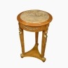 Empire pedestal table in elm burl and beige marble
