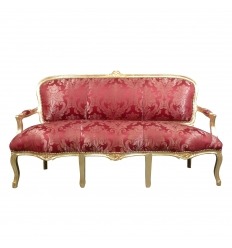 Sofa Louis XV červené a zlaté dřevo