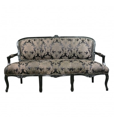  Schwarzes Louis XV Sofa mit Blumen - Couch - 