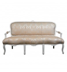 Louis XV sofa drewno białe i satynowe tkaniny