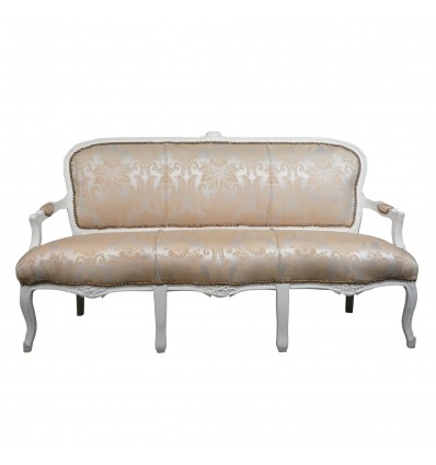 Louis XV sofá de madeira branca e tecido de cetim-Louis XV móveis - 