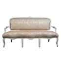 Louis XV sofa white wood and satin fabric-Louis XV furniture - 