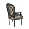 Louis XVI armchair with a black baroque fabric - Baroque Louis XVI armchair