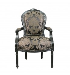 Louis XVI Sessel mit schwarzem Barockstoff