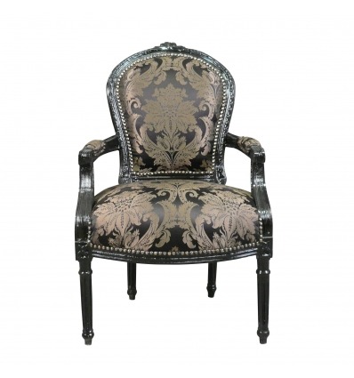 Кресло Людовика XVI с черной ткани барокко - Стул барокко Людовика XVI