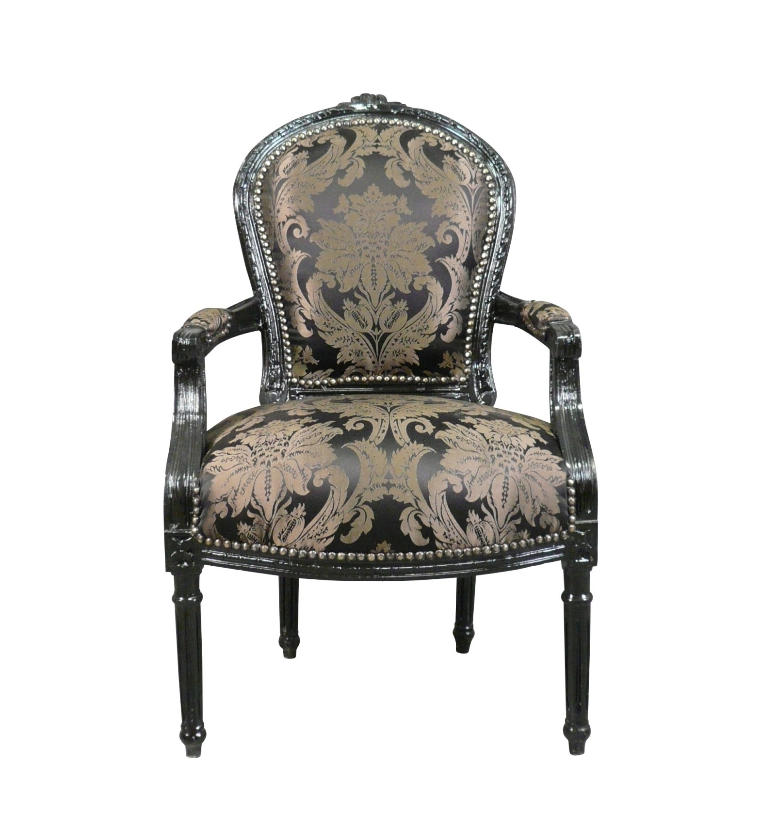 Louis XVI armchair with a black baroque fabric - Baroque Louis XVI