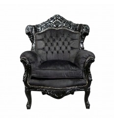 Baroque armchair in velvet and black wood