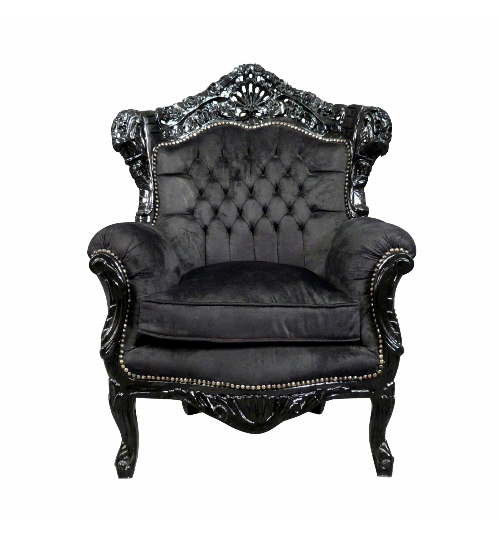 Fauteuil barok fluweel en zwart hout