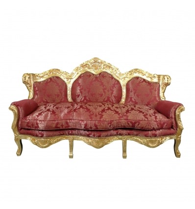 Barokní pohovka červené a zlaté dřevo - Pohovka barokní