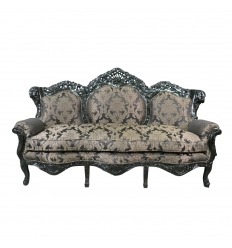Baroque sofa in black satin fabric with flowers