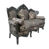 Barockes Sofa aus schwarzem Satinstoff mit Blumen -  Barockes Sofa
