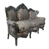 Baroque sofa in black satin fabric with flowers -  Baroque sofa