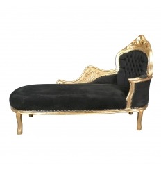 Chaise longue barroca negra y dorada.