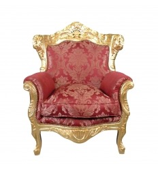 Barock Sessel aus vergoldetem Holz und rotem Rokoko-Stoff