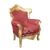 Fotel w stylu barokowym pozłacanego drewna i tkaniny koloru czerwonego w stylu rokoko