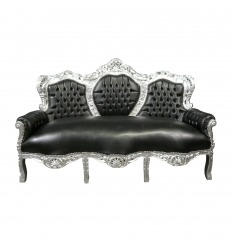 Barockes Sofa aus schwarzem und silbernem Holz