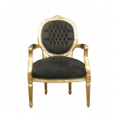 Louis XVI szék fekete és aranyozott fa