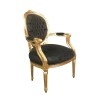  Louis XVI schwarzer Sessel und vergoldetes Holz - Louis XVI Sessel - 