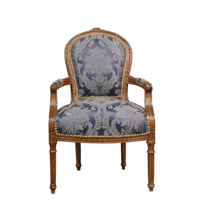 Синий Людовика XVI кресло в твердой древесины - Людовик XVI кресло
