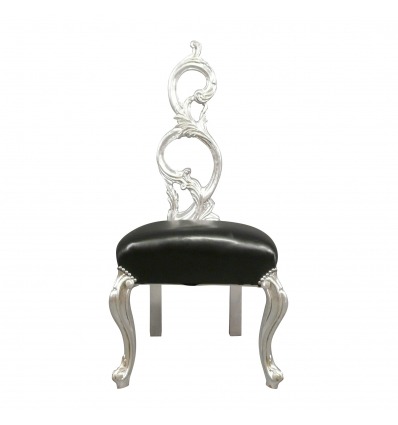 Barokke stol i sort og sølv rokoko