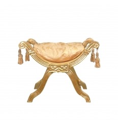 Baroque upholstered bench in fabric and gilded wood