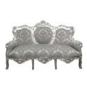  Barok sofa i sølvtræ og blomstret grå tekstil-barok sofa-barok møbler - 