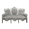  Divano barocco in legno d'argento e tessuto grigio floreale-Barocco divano-mobili barocchi - 