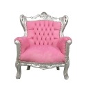 Fauteuil baroque rose et argent - Chaises et meubles baroque - 