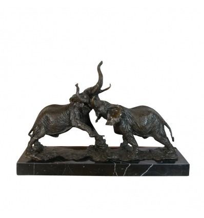 Statua in bronzo - la battaglia degli elefanti - Sculture animailères - 