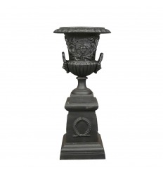 Medici Vase aus schwarzem Gusseisen mit Sockel - H: 103 cm