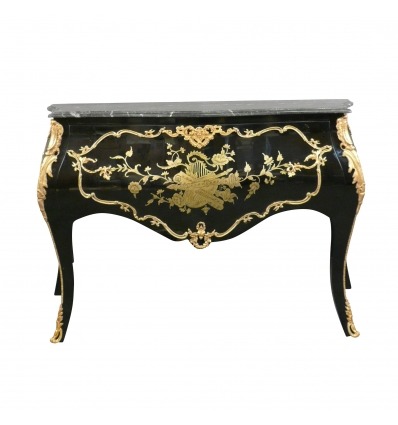 Barokní Komoda černá a zlatá - nábytek v barokním stylu - 