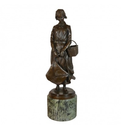 Statua di bronzo - donna con cesto - art deco statue - 