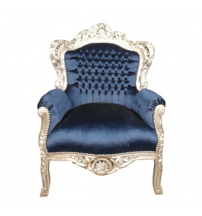  Barock blå sammet stol - Karmstol barock royal - 