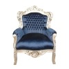  Barock blå sammet stol - Karmstol barock royal - 