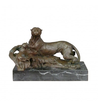 Bronz - a hosszúkás párduc szobor - Szobrok, állat bronz
