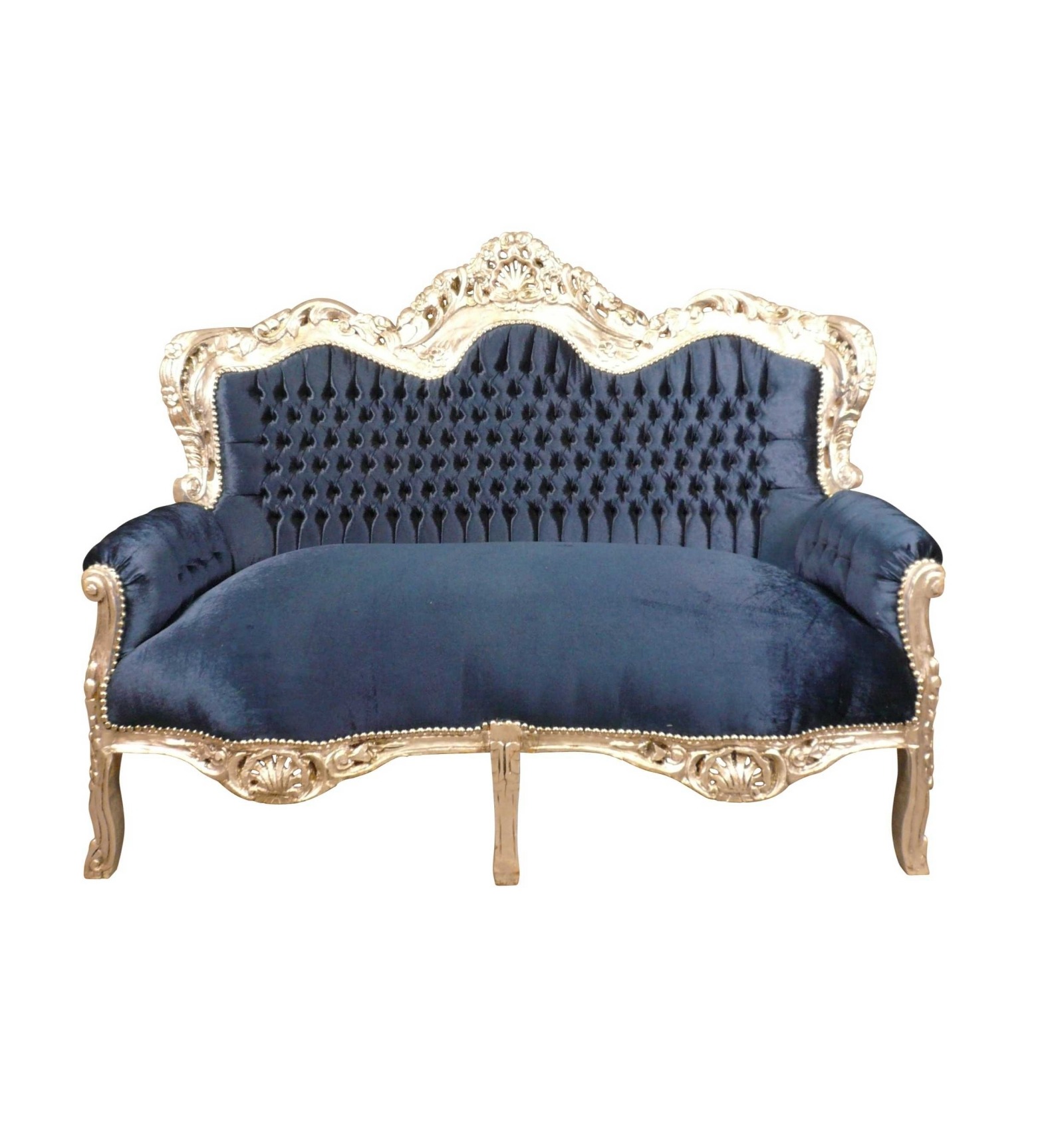 Baroque 2 Seater Blue Sofa, Elegant Royal Blue Sofa Set