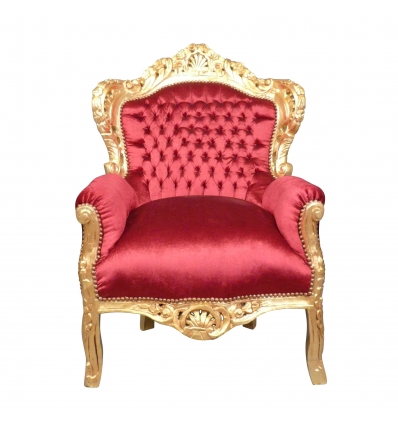  Barock röd sammet stol - Karmstol barock royal - 