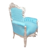Baroque armchair sky blue and silver wood - Chairs - 