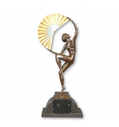 Estatua art decó de bronce - La bailarina fan