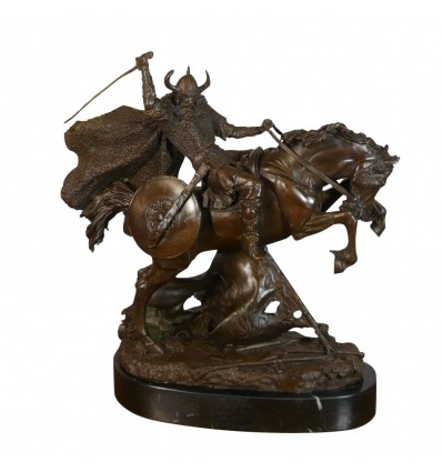 Bronze statue of a Viking warrior on his horse - 